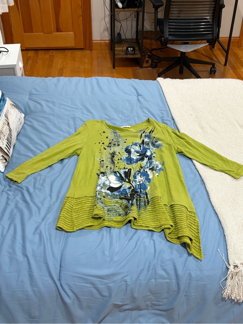 Lime Green Floral-Print Long Sleeve Tunic Top